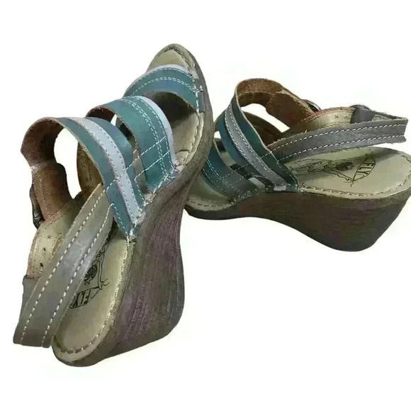 FLY‎ London Women’s EU 37 US 6.5-7 Leather Wedge Sandals Leather Strappy Boho - Picture 7 of 9